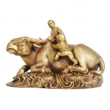 Copper shepherd boy riding a bull ornaments